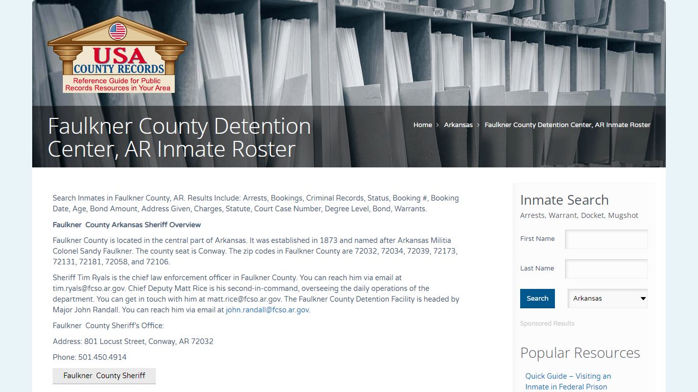 Faulkner County Detention Center, AR Inmate Roster | Name ...